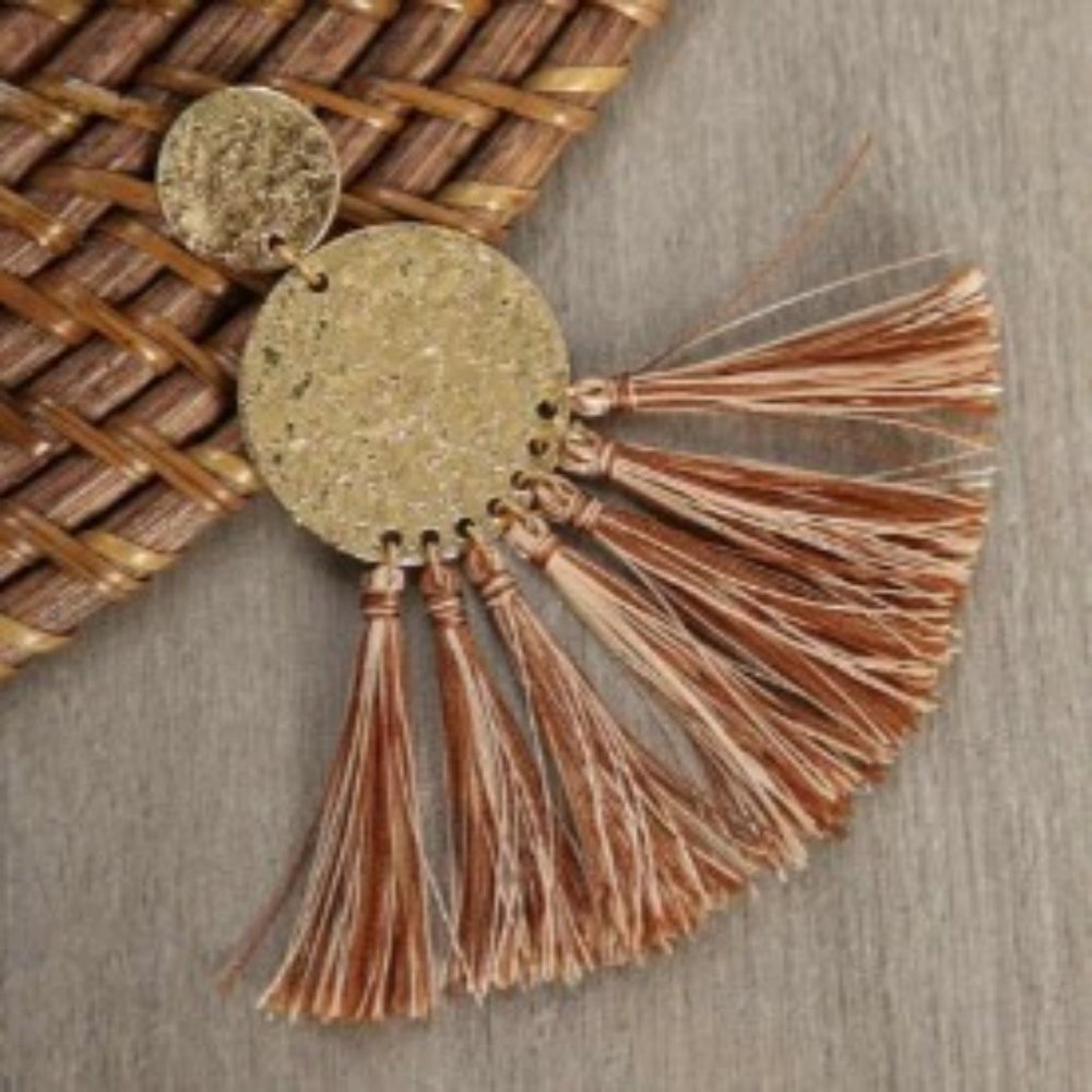 TRADED -NEW Gold & Bronze Tassel Dangle Earrings - Picture 3 of 4